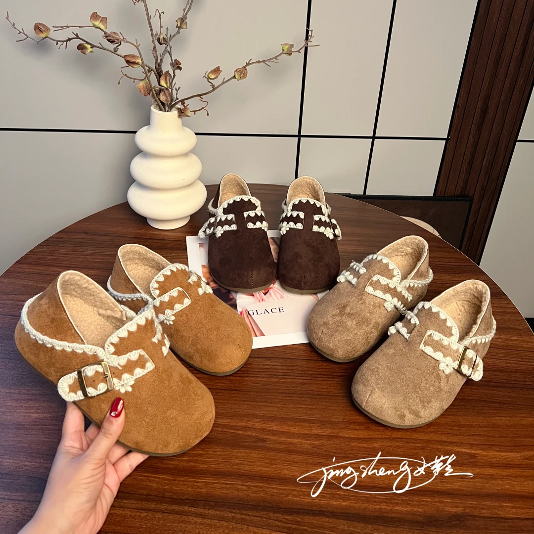 厚底内增高两穿全包勃肯鞋女2025秋冬新款一脚蹬加绒保暖豆豆棉鞋