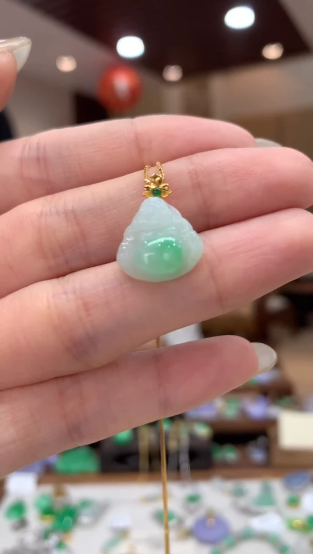 翡翠18K金镶嵌吊坠(不含链)佛公