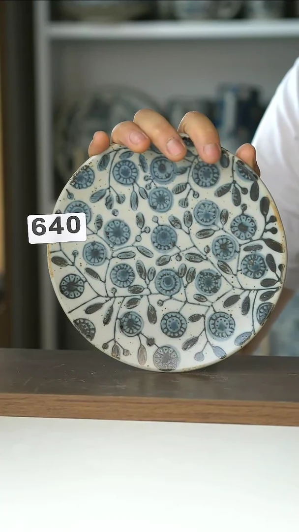 640微瑕青花金盏花16cm甜品碟@4-2@