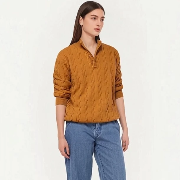 SSR琥珀流光早秋绞花半开胸休闲舒适百搭男女同款毛衣