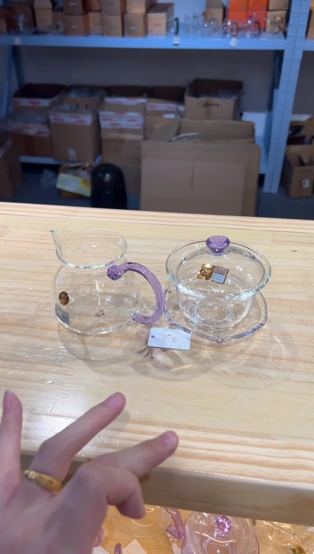 禾器-禅语盖碗-浅紫色+浮莲浅紫