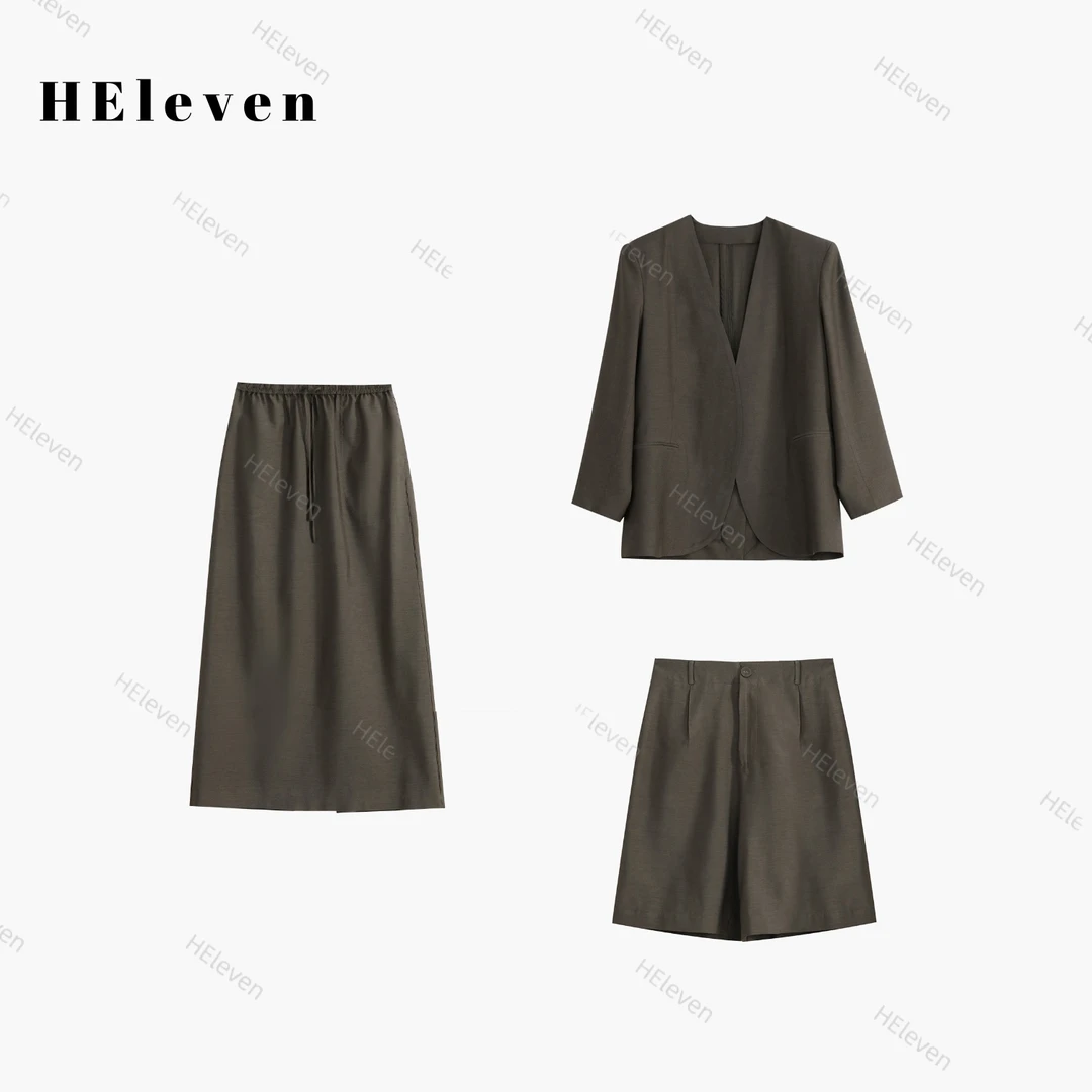 【苔原暮色】2025新款简约高级感显瘦V领西装外套直筒半身裙套装
