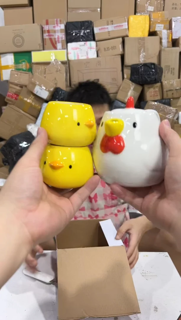 瓷片原盒小鸡茶壶套组