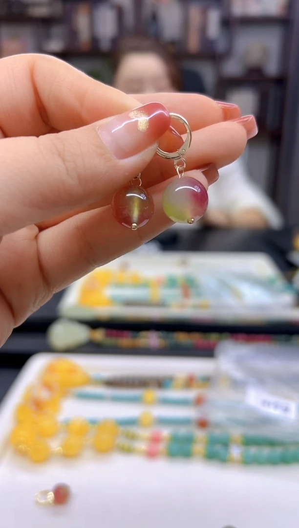 【闪购商品】西瓜碧玺耳饰14K金镶嵌E610