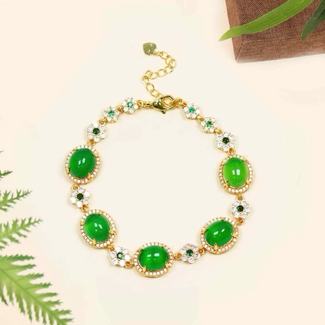 【品颂珠宝】天然珠宝玉石无纹无裂精美金色拖满钻手链