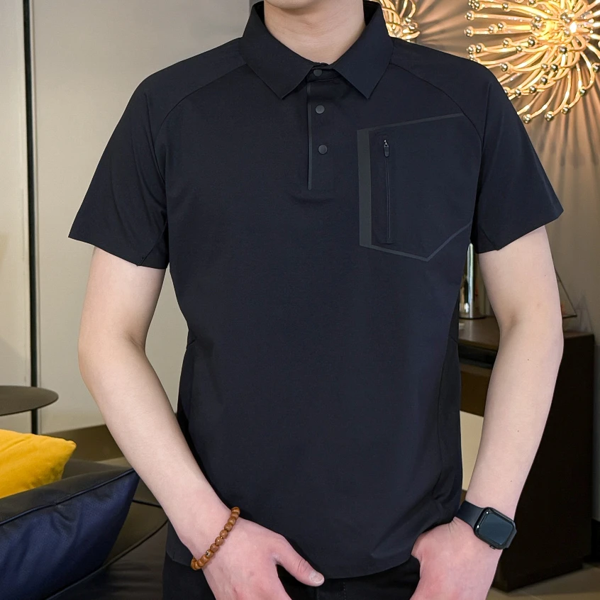 翻领运动舒适户外男装子士款T恤休闲夏季透气速干拼接无痕短半袖