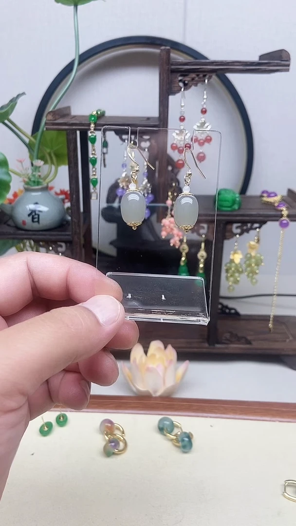 和田玉14K金镶嵌耳饰06号