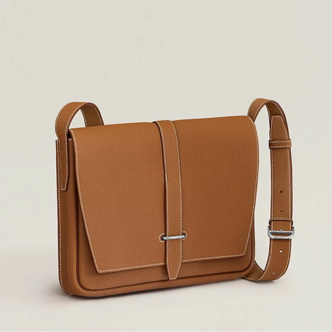 99新 Hermes/爱马仕 【66活动】信差包 金棕色 Togo皮 U刻 银扣