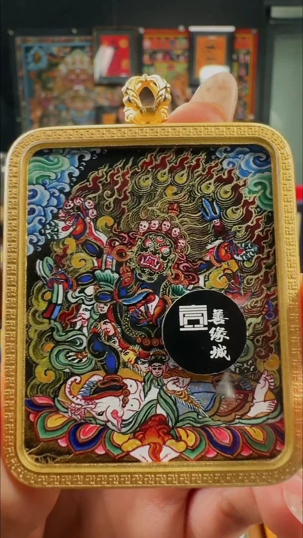 吊坠壹善缘城手绘唐卡大黑天