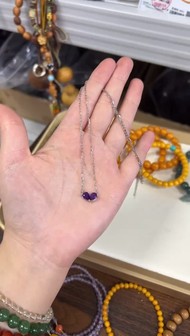 银S925镶嵌颈饰紫晶紫水晶爱心款银吊坠项链[0081]