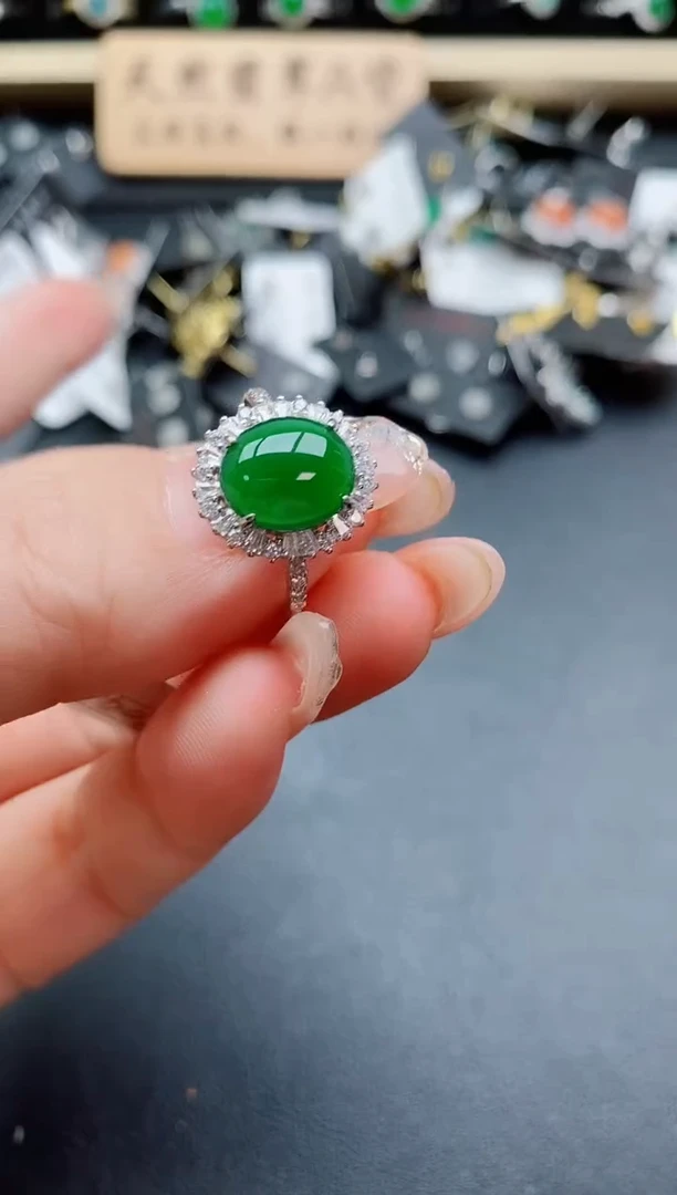 银S925镶嵌戒指翡翠1