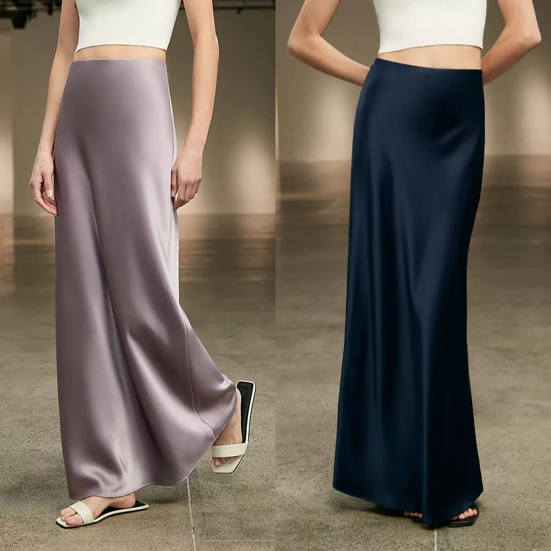 KEIGAN/开间日本进口三醋酸凉感双面鎏光垂感纯色显瘦鱼尾半裙