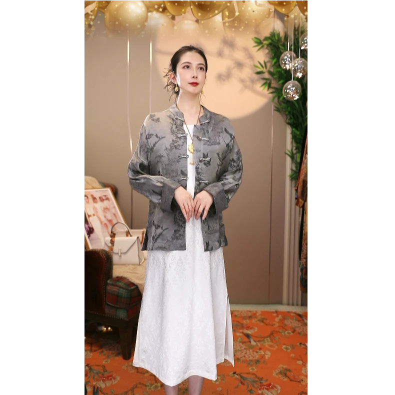 【烟渚】透气复古外套新中式宽松开衫中国风短外套