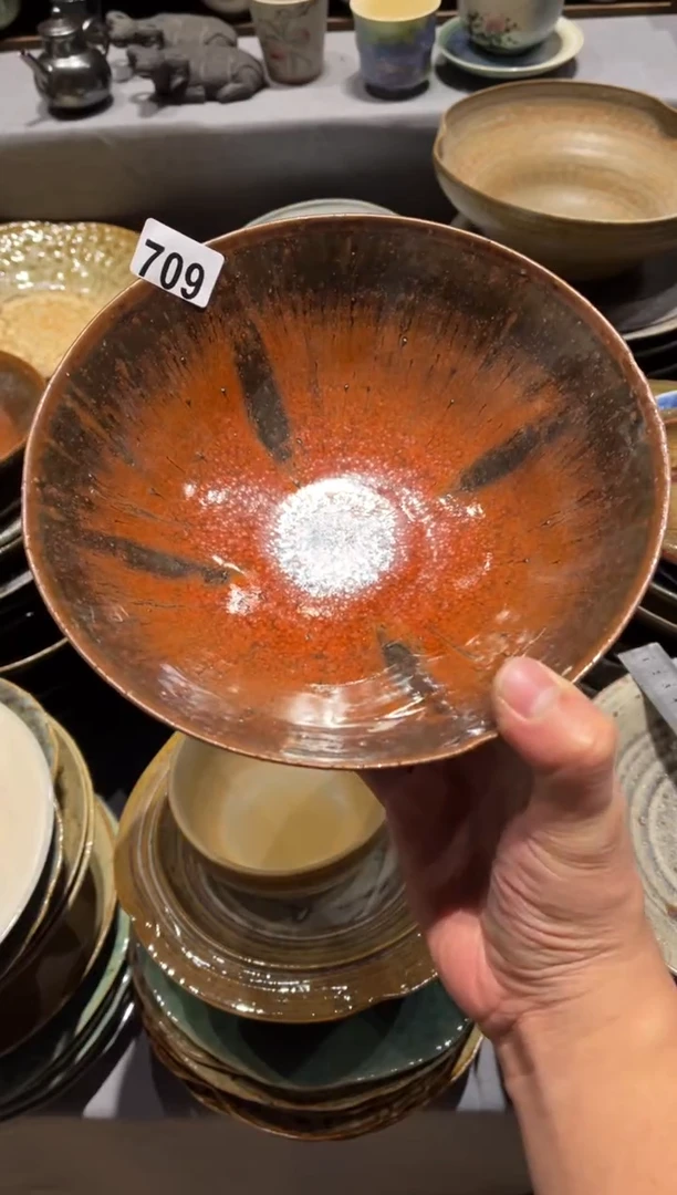 【闪购商品】瓷片709 粗陶红色高足菜盘1个