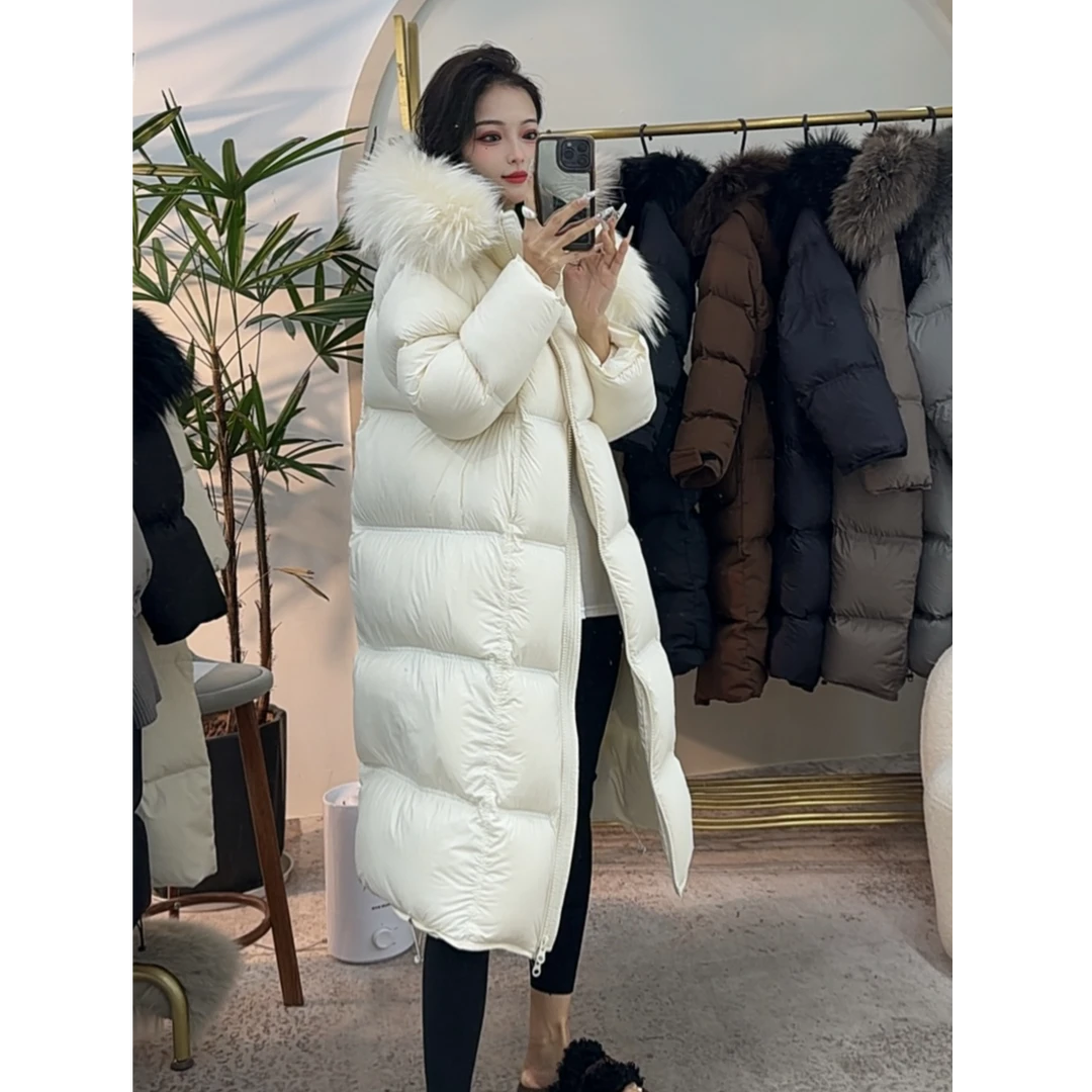 【三星安心绒】2025新款连帽貉子毛领长款羽绒服女