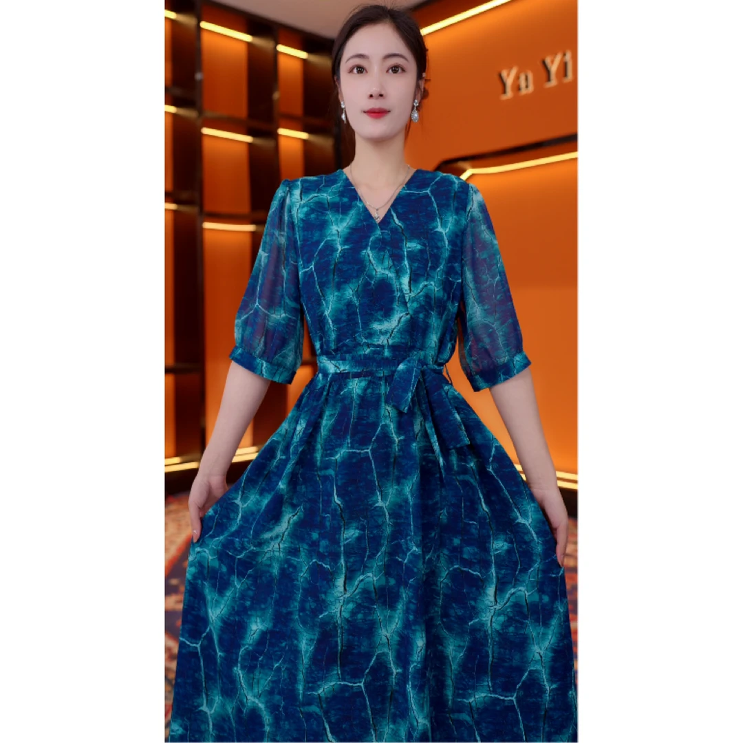 澜影绮梦-2025连衣裙高贵显瘦新款夏季中年妈妈装法式中长款-俊俊