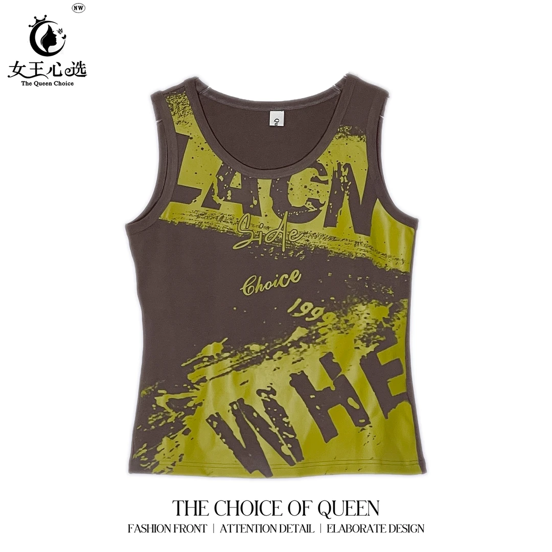 棉【衣圆圆】D3A209春季新款潮圆领字母印花无袖背心