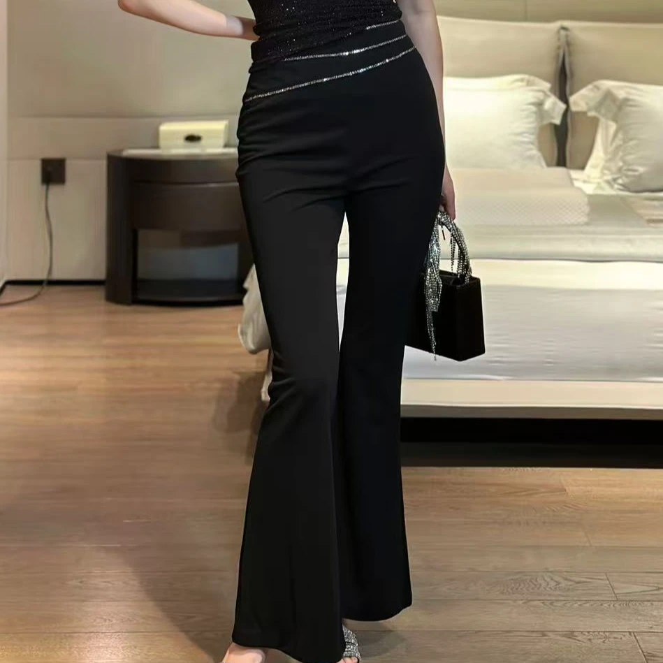 高腰喇叭裤修身常规款长裤休闲裤春季时尚秋季显瘦裤子33019