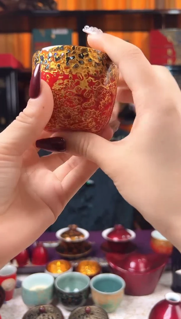 金玉满堂水晶玻璃胎底主人杯-太古大漆