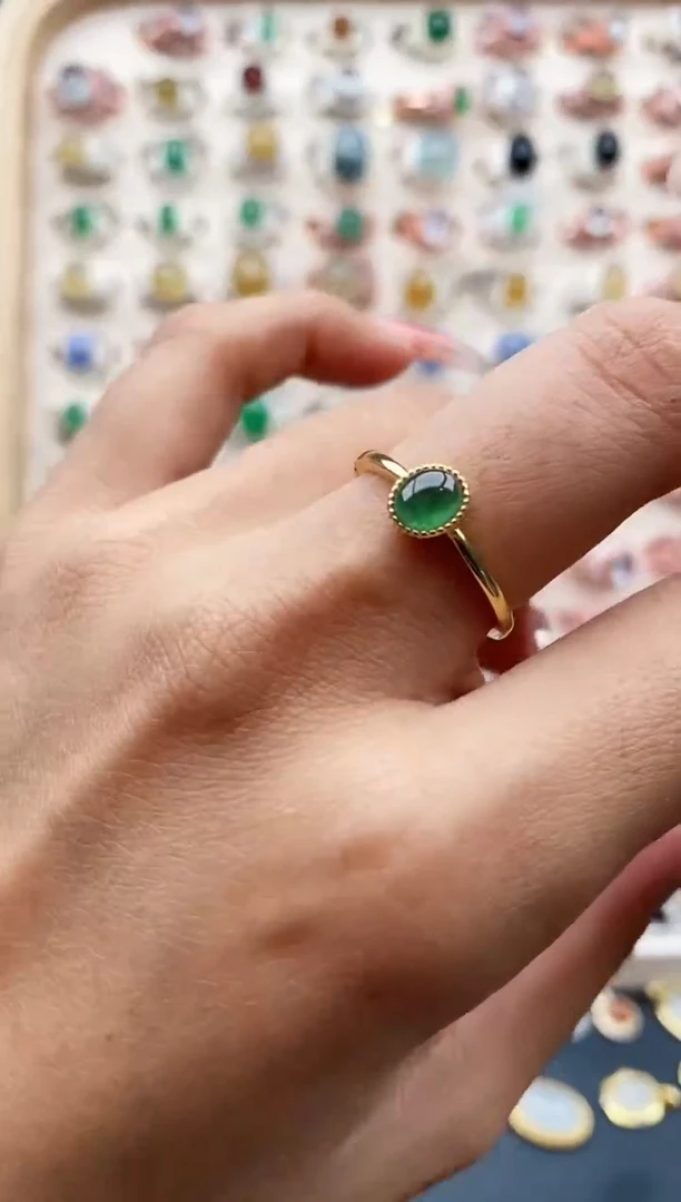 【闪购商品】翡翠戒指银S925镶嵌缅甸天然A货翡翠111  5+10