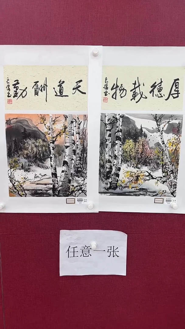 国画李长胜绘画1pc白桦林+书法（任意一张）