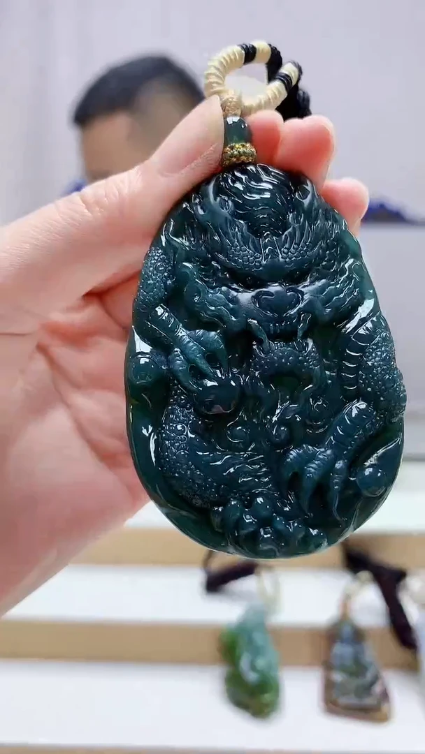 未镶嵌定制翡翠4898zm-毛货挂件龙牌90