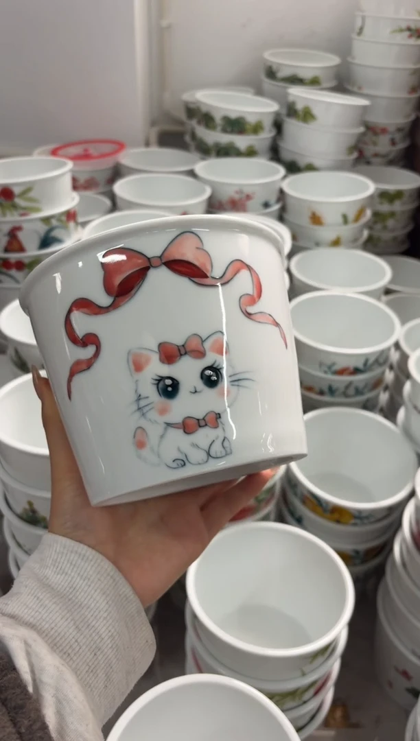 瓷片景德镇高温陶瓷食品级手绘釉中彩-大号泡面桶