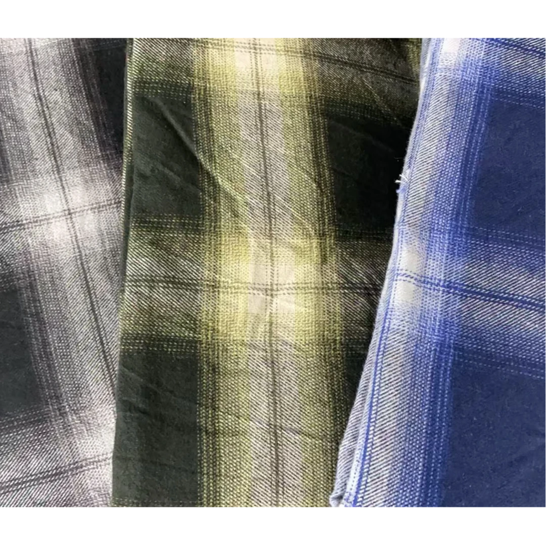 三色渐变纯棉磨毛法兰绒格子布料