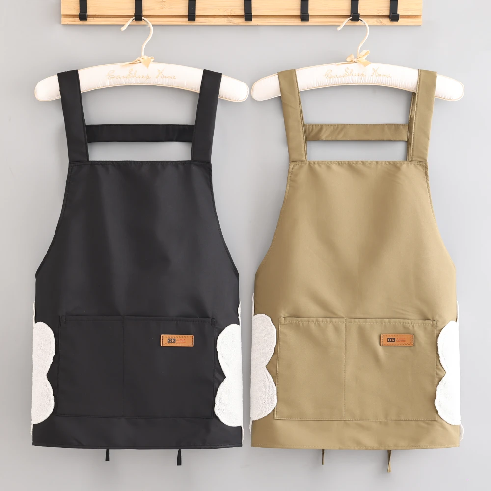 简约背带厨房围裙防泼水防油耐脏可擦手餐饮定制logo围腰工作服女