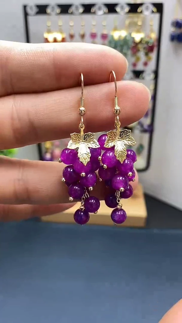 【闪购商品】苏纪石（舒俱来）耳坠银S925镀金镶嵌尺寸6mm葡萄014