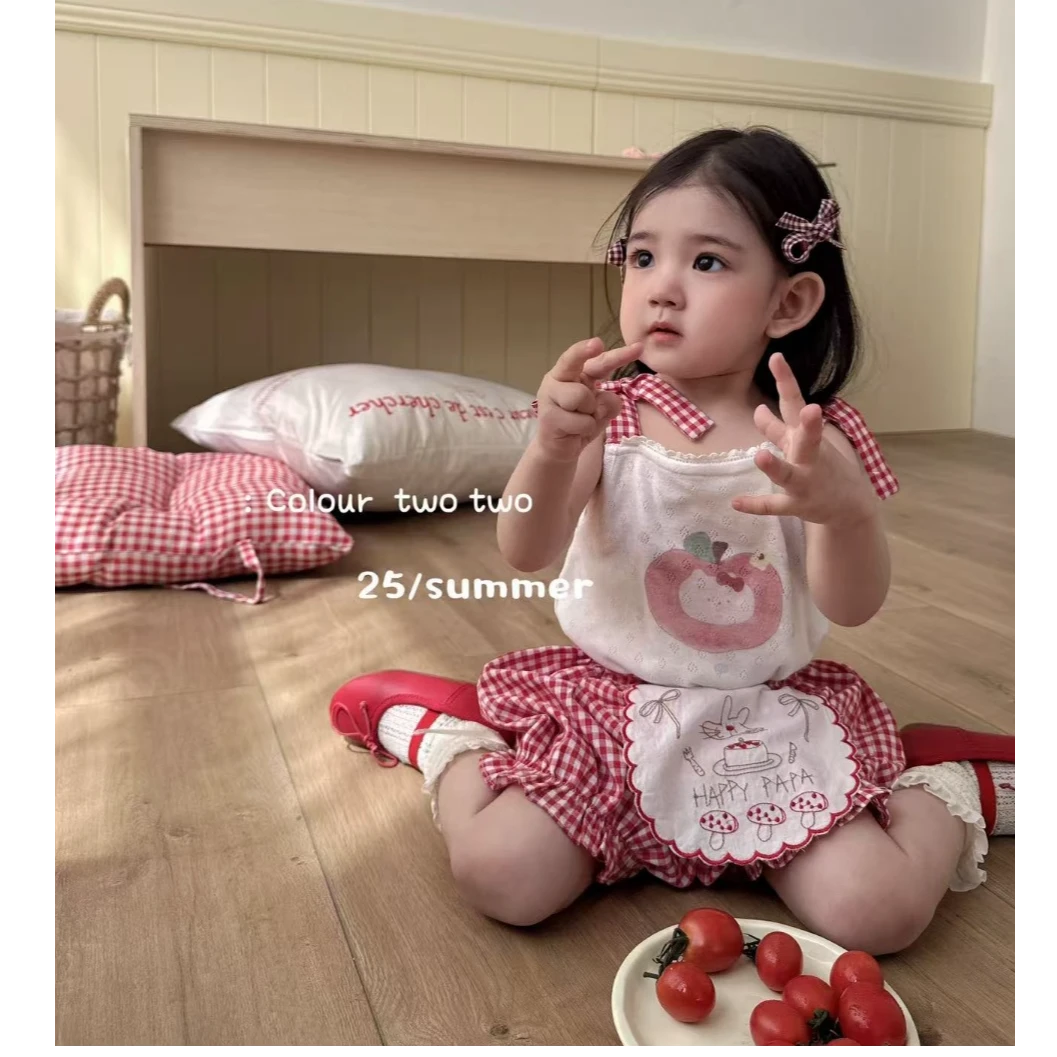 2025夏季女宝格子套装甜美洋气，萌娃穿搭，舒适出街穿搭，夏天穿搭