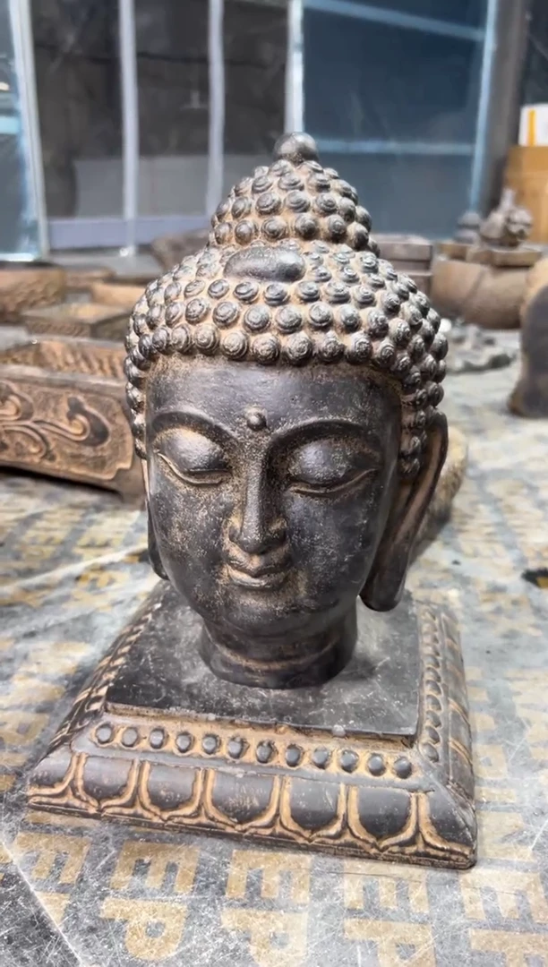 陶土小佛头+莲花底座