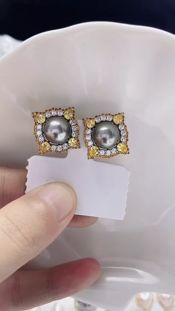 银S925镶嵌耳钉海水珍珠大溪地珍珠耳钉