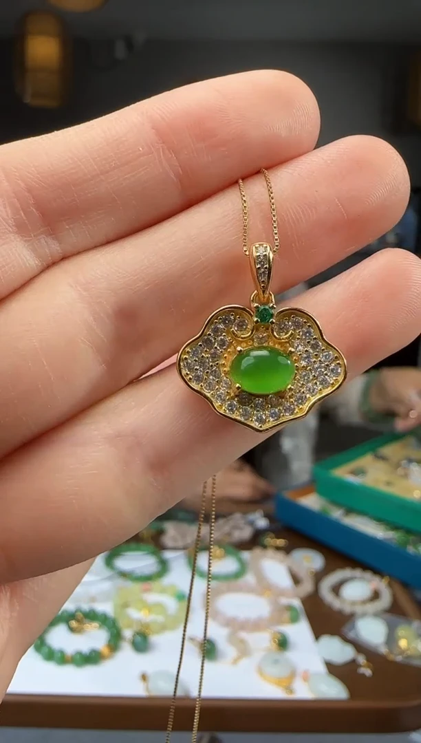 和田玉银S925镶嵌吊坠(不含链)1