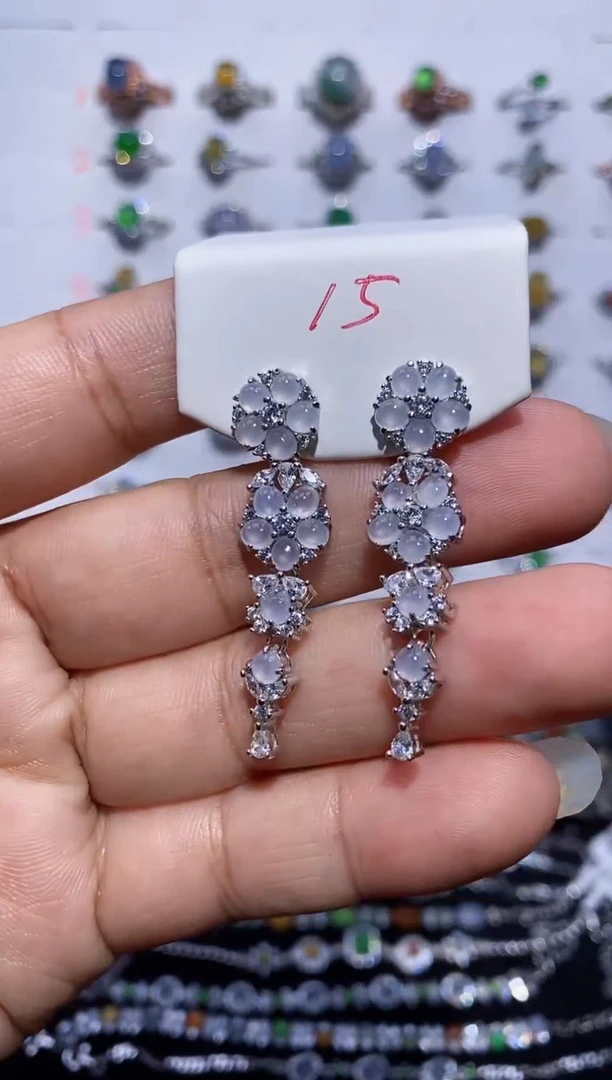 翡翠银S925镶嵌耳饰耳钉