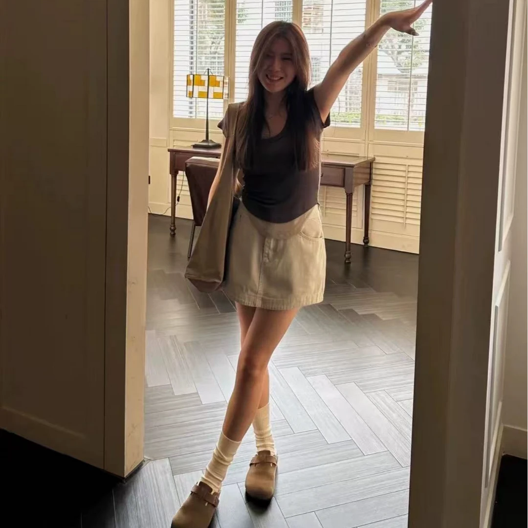 小奶酪牛仔短裙，本布安全裤