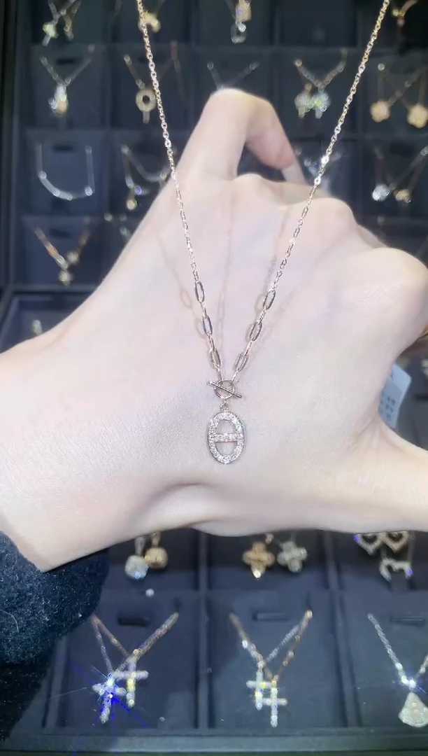 【闪购商品】钻石套链18K金镶嵌18K金玫  多人 猪鼻子