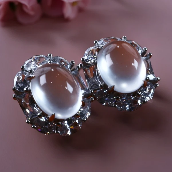 俄料黑钢级别蛋面银镀金镶耳钉