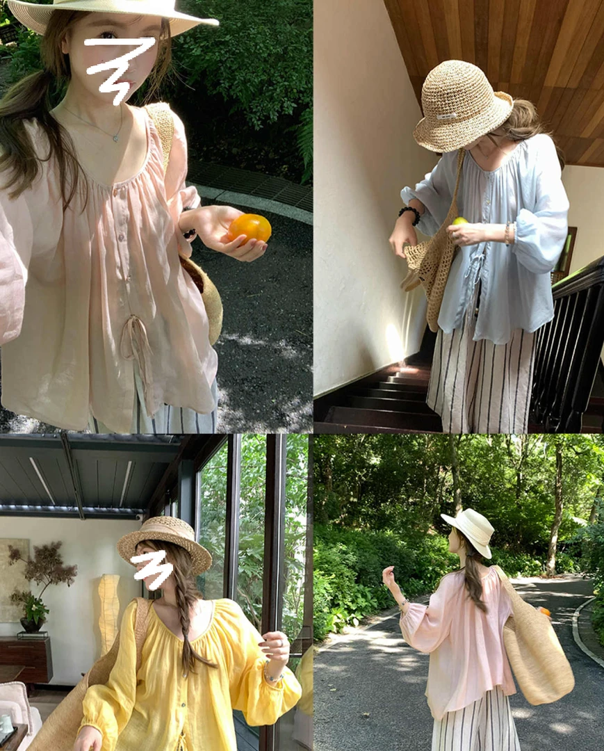 会呼吸的防晒’轻盈感灯笼袖上衣女两面穿防晒小衫3294#