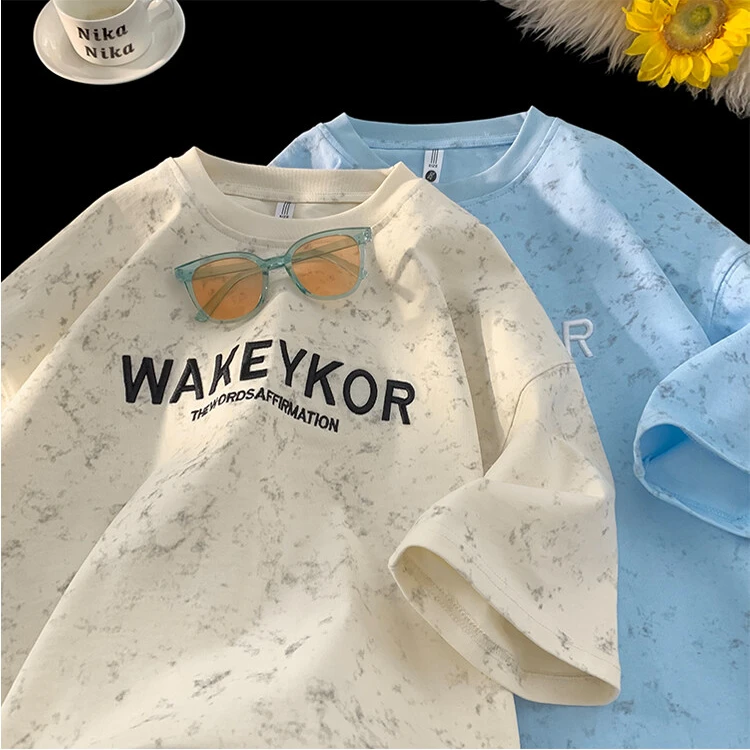 扎染脏脏刺绣短袖t恤男夏季2025新款美式重磅潮牌潮流半袖体恤衫