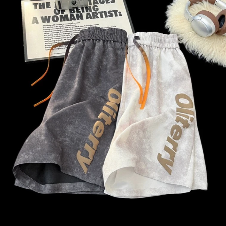 美式扎染短裤男夏季宽松直筒中裤运动休闲百搭男青少年潮牌五分裤