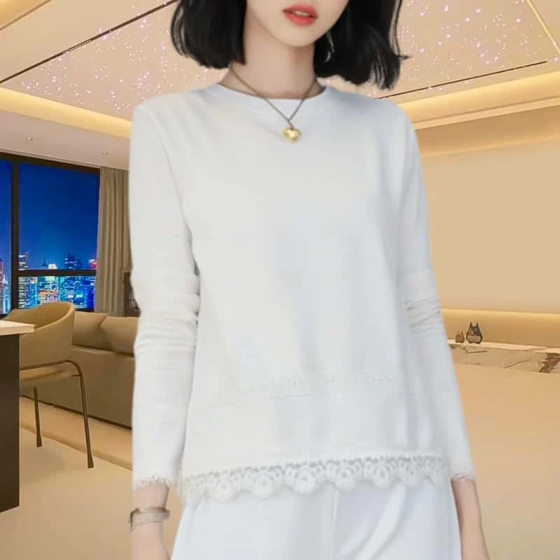 法式宽松蕾丝拼接打底衫女2025年春装新款高级感上衣洋气百搭长袖