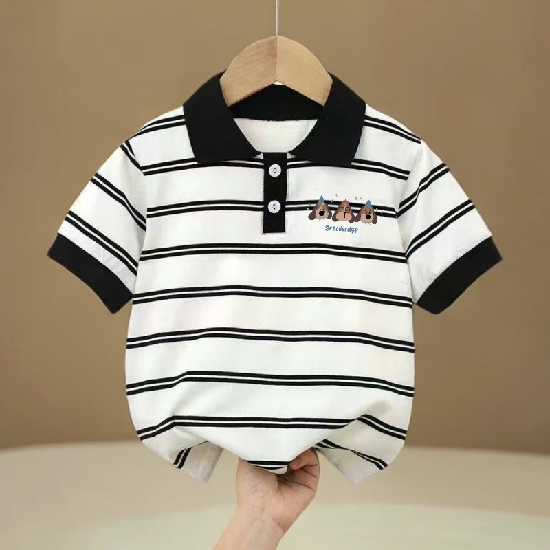 100%纯棉Polo短袖新款T恤翻领男童上衣帅气儿童洋气中小童条纹