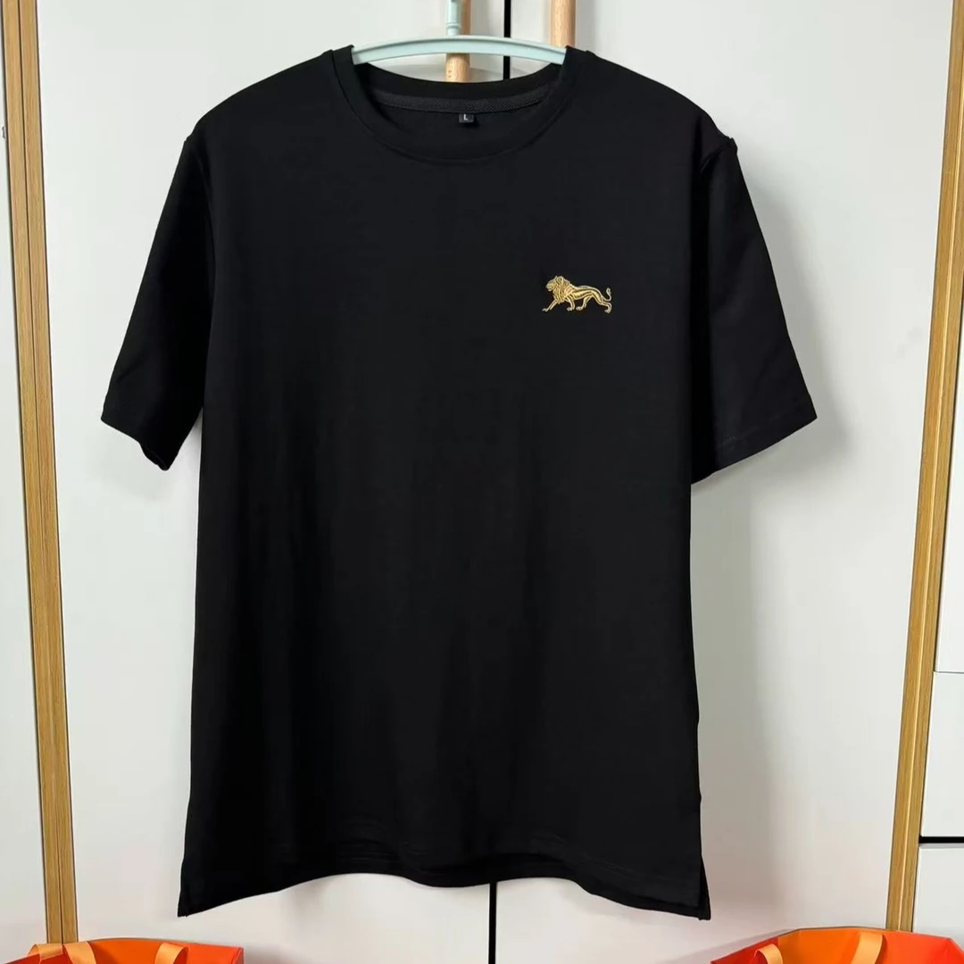 （战袍）免烫短袖刺绣黑色短袖T恤宽松百搭圆领运动休闲上衣