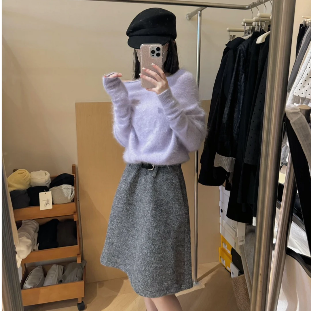 秋季穿搭一整套气质显瘦长袖露肩上衣洋气休闲百搭性感半身裙套装