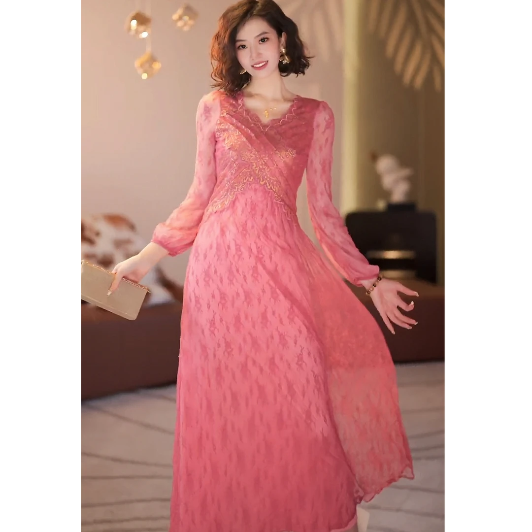 【梦琳】粉黛佳人 春季新品显瘦时尚气质日常连衣裙-YL20107