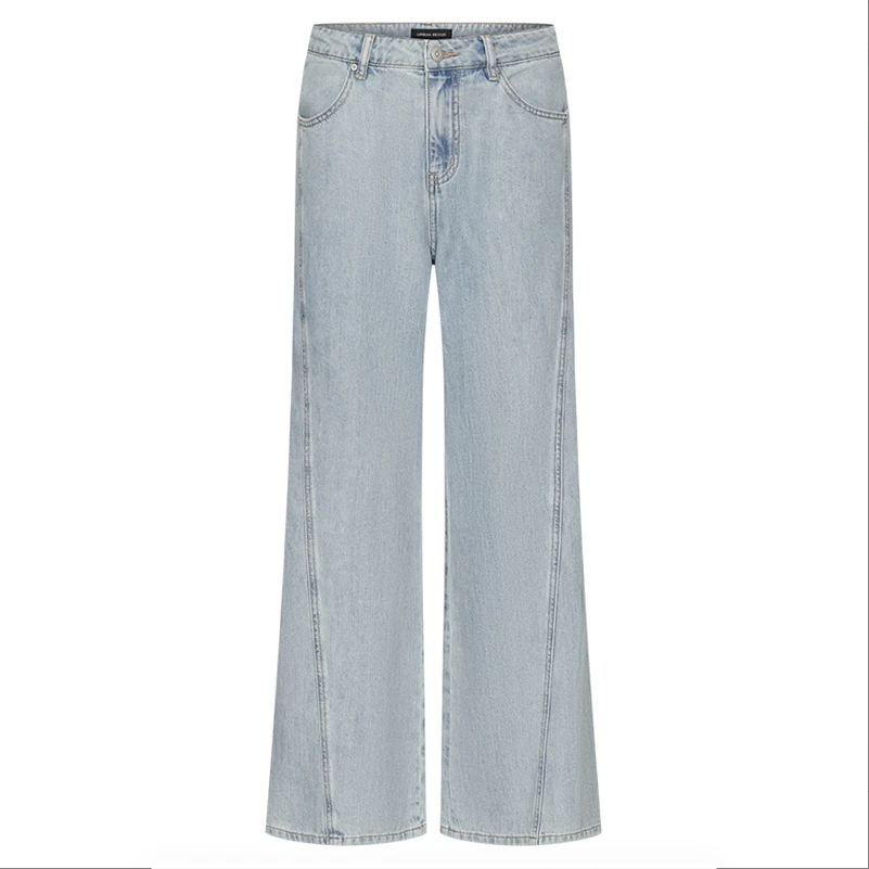 UR2025夏季新款女装复古水洗设计感斜裁牛仔长裤UWM850122