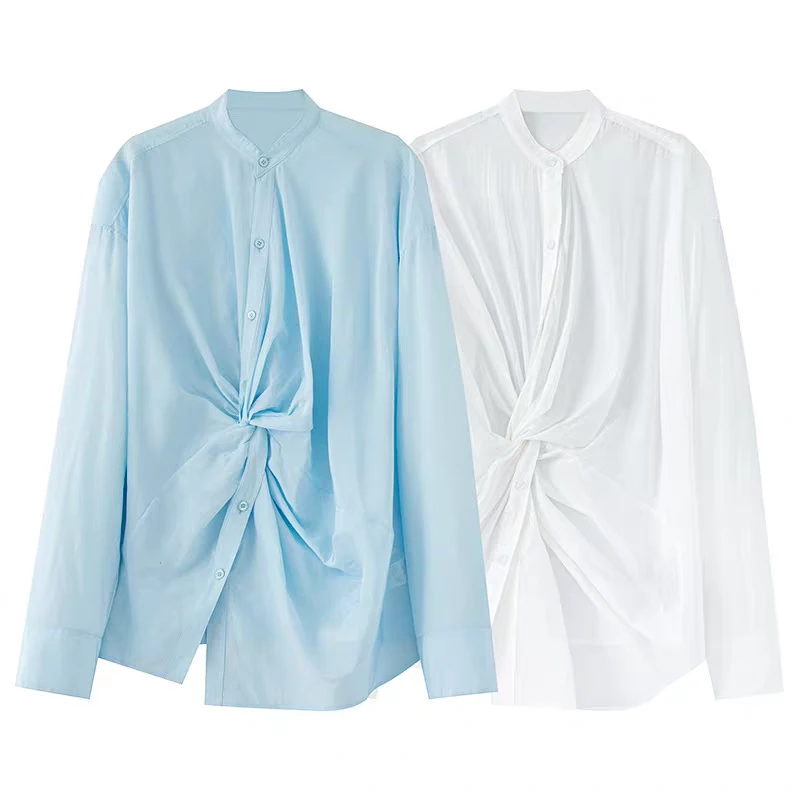 【高圆圆同款】2025春季新款女装气质百搭解构扭衬衫气质百搭