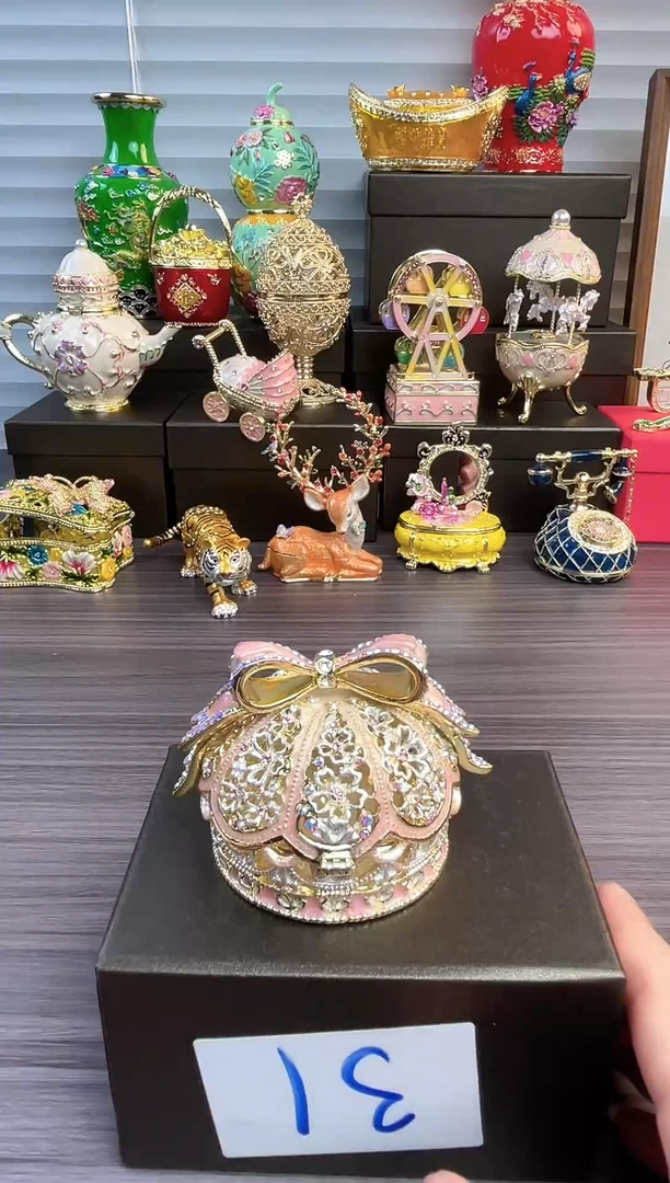 摆件七宝烧首饰盒 摆件     蝴蝶结王冠粉色