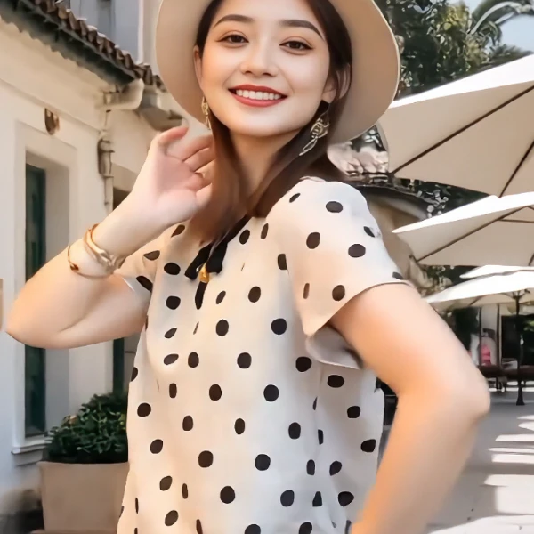 大码设计感波点印花亚麻短袖T恤女夏季胖mm显瘦宽松时尚休闲上衣